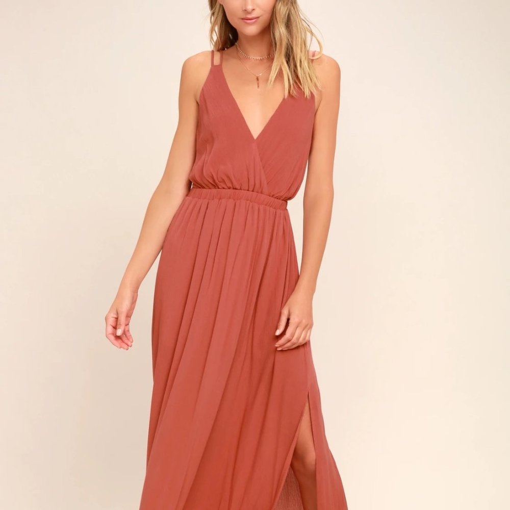 LuLu's Lost in Paradise Rusty Rose Maxi Dress, size M
